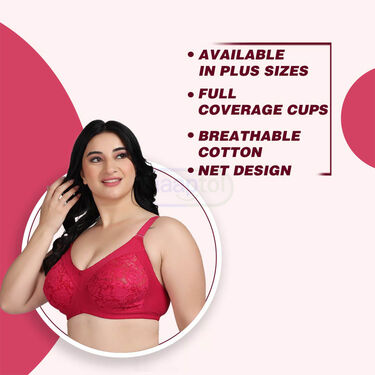 Pack Of 3 Full Coverage Daily Wear Bust Support Net Bra - Plus Size Only (3FCB2)
