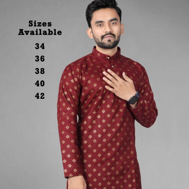 Pick Any 1 Mens Foil Print Kurta With Golden Chain And Bracelet Free (K1L5)