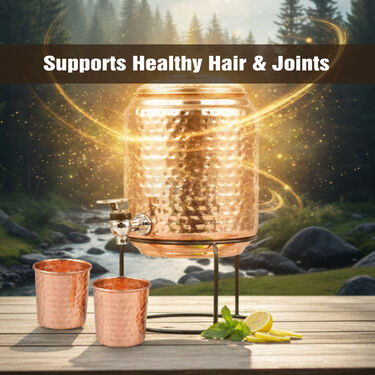 5 Ltr Copper Water Dispenser + 2 Glass & Stand with Free 300ml Copper Bottle (1CD5)