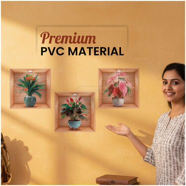 3D Floral Pot Wall Art Sticker B1 G1 Free(3DWS12)