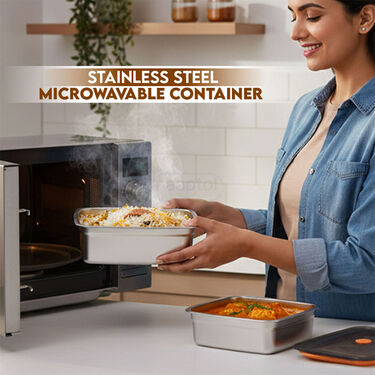 Pack of 2 Stainless Steel Microwavable Container With Airtight Lid (2SMC1)