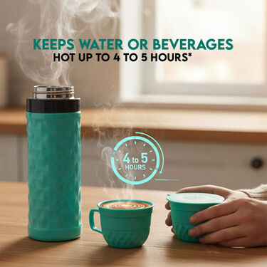 Hot Insulated Flask (500ml) + Free 2 Double Wall Cup With Lid (1F2C6)