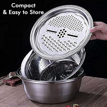 Stainless Steel Strainer With 3 In 1 Slicer, Dicer And Grater (3CGS1)