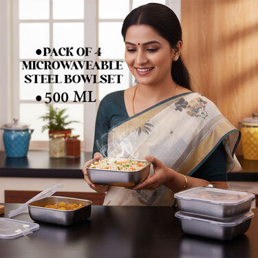 Pack of 4 Steel Microwavesafe Food Containers (4SMC1)