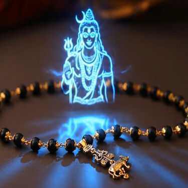 Golden Karungali Mala with Shiv Trishul Nandi Pendant (GKSTP2)
