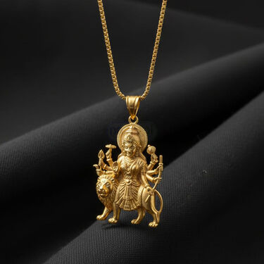 Golden Maa Durga Sherawali Mata Rani Pendant with Chain (MDSPN13)