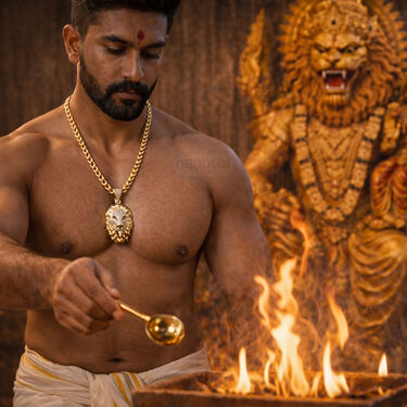 Narsimha Lion Face Pendant with Golden Chain (MGJC4)