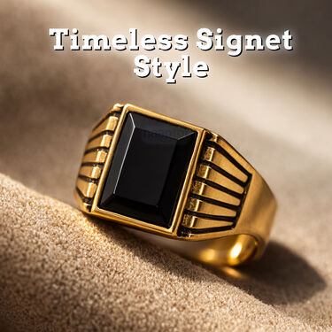Men's Regal Black Stone Signet Ring (MGJC7)