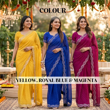 New Faux Georgette Shining Border Work Saree-Pick any 1 (GBS1)