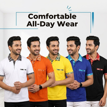 Pack of 5 Designer Half Sleeves Collar T-Shirts With Pocket (5PT30)