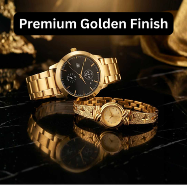 Mens Golden Watch With Free Ladies Designer Watch (MLGW19)