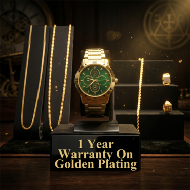 Golden Watch + 2 Chain + 2 Ring + Bracelet (MGW2C2RB2)
