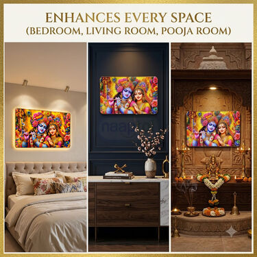 Premium Radha Krishna Spiritual Wall Painting with Free Stick-On Hook (SPF1)
