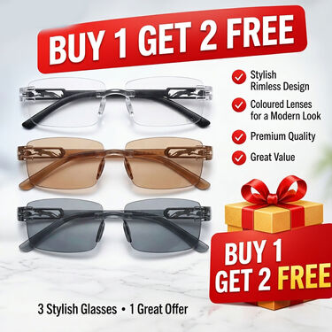 Rimless Coloured Adaptive Power Reading Glasses Buy 1 Get 2 Free (3OC6RG23)