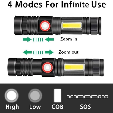 Rechargeable LED Torch Light With Zoomable Metal Body (LL92)