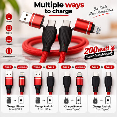 200 Watt Super Fast Charging 4-In-1 Cable (CDC44)