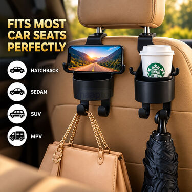 Car Headrest Backseat Cup Holder With Hooks (CAC6)
