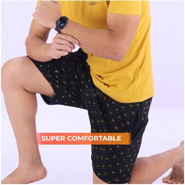 2 Comfortable Cotton Rich Shorts For Mens With Free Leatherite Wallet And Digital Watch (BPW2)