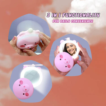 Portable 3 in 1 Cartoon LED Makeup Mirror Light with Fan (EF31)