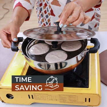 Copper Base Multi Kadai + Steel Lid + Idli Rack (1CMK2)