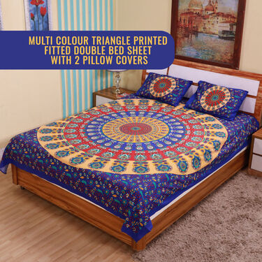 Jaipuri Mandala Printed Cotton Rich Double Bedsheet With 2 Pillow Covers (DBS23)