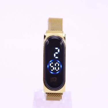 Golden Digital Watch + 2 Chain + Magnetic Bracelet + Ring (GDW2CBR2)