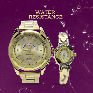 Men's Golden Watch With Free Ladies Designer Watch (MLGW15)