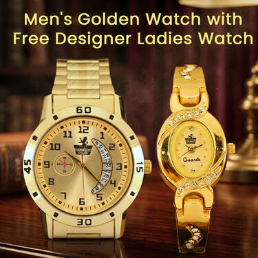 Men's Golden Watch with Free Designer Ladies Watch (MLGW2)
