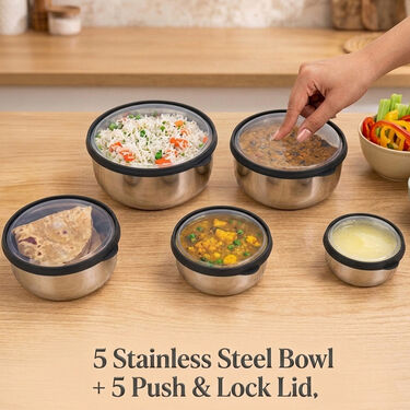 5 Stainless Steel Bowl + 5 Push & Lock Lid (10PL2)