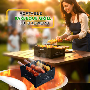 2 In 1 Portable Charcoal & Gas Barbeque Grill + 3 Skewers (1CBG1)