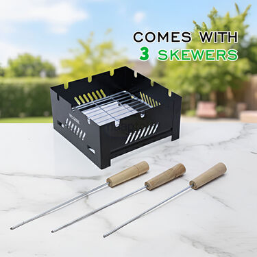 2 In 1 Portable Charcoal & Gas Barbeque Grill + 3 Skewers (1CBG1)