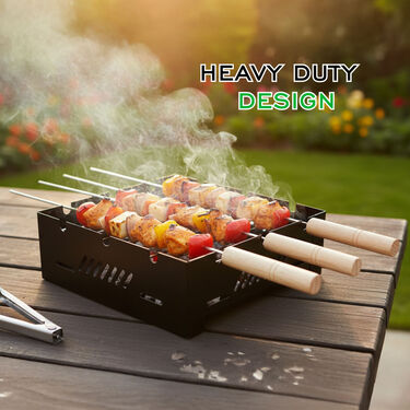2 In 1 Portable Charcoal & Gas Barbeque Grill + 3 Skewers (1CBG1)
