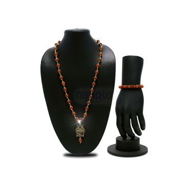 Golden 5 Mukhi Rudraksh Mala With Trishul Damru Pendant + Rudraksh  Bracelet (5RMRB2)
