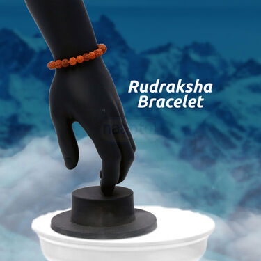 Golden 5 Mukhi Rudraksh Mala With Trishul Damru Pendant + Rudraksh  Bracelet (5RMRB2)