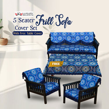 5 Seater Frill Sofa Cover Set With Table Cover Free (5SC7)