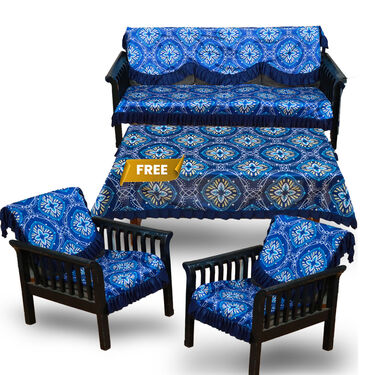 5 Seater Frill Sofa Cover Set With Table Cover Free (5SC7)