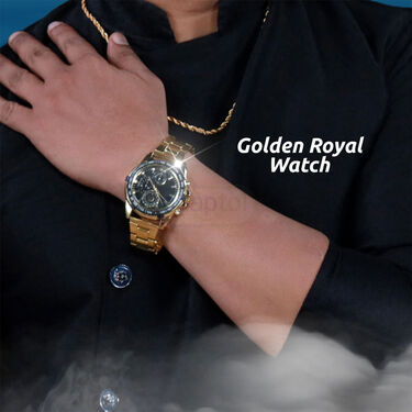 Mens Golden Royal Watch + 2 Chain + Bracelet + Ring (MGW2CBR16)
