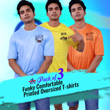 3 Mens Printed Comfortable Loose T-Shirts (3RPT1)
