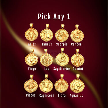 Golden Zodiac Sign Pendant With Chain (ZPC1)