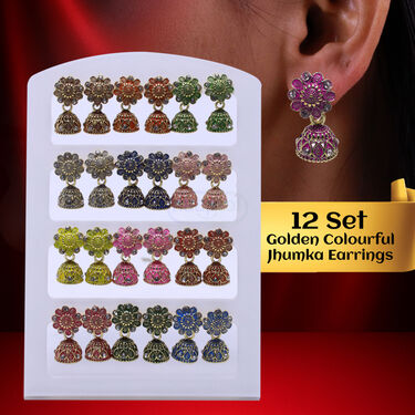 12 Golden Colourful Jhumaka Earrings (12JE)