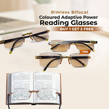 Rimless Bifocal Colored Adaptive Power Reading Glasses B1 G2 Free (3BCORG5)