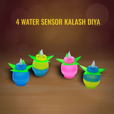 Water Sensor Kalash Diya Pack of 4 +1 Swastika Magic water Sensor Diya + 4 Normal Water Sensor Diya (LL3)