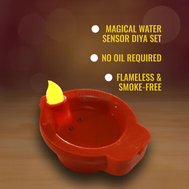 Water Sensor Kalash Diya Pack of 4 +1 Swastika Magic water Sensor Diya + 4 Normal Water Sensor Diya (LL3)