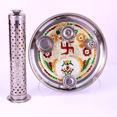 Designer Pooja Thali Set + Free Agarbatti Stand (1SPT1)