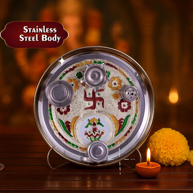 Designer Pooja Thali Set + Free Agarbatti Stand (1SPT1)