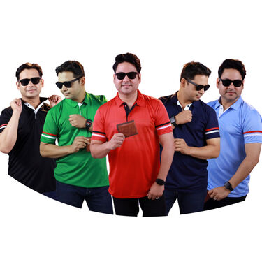 Pack of Designer Collar  T-Shirts With Watch+Wallet And Sunglass Free (5PTW8)