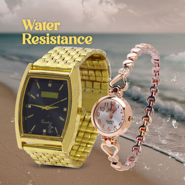Mens Golden Watch with Free Ladies Designer Watch (MLGW16)