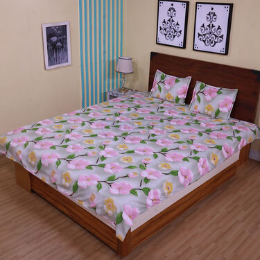 Beautiful 3d Floral King Size Double Bed Sheet With 2 Pillow Covers (DBS26)