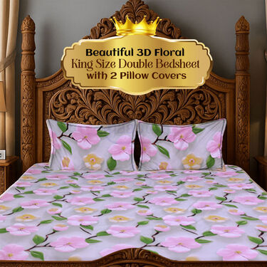 Beautiful 3d Floral King Size Double Bed Sheet With 2 Pillow Covers (DBS26)