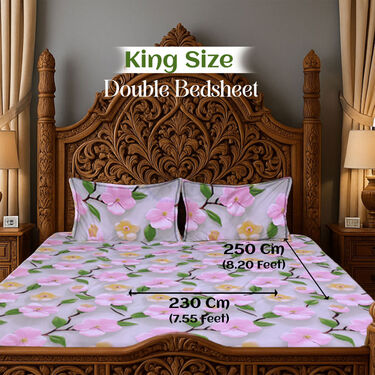 Beautiful 3d Floral King Size Double Bed Sheet With 2 Pillow Covers (DBS26)